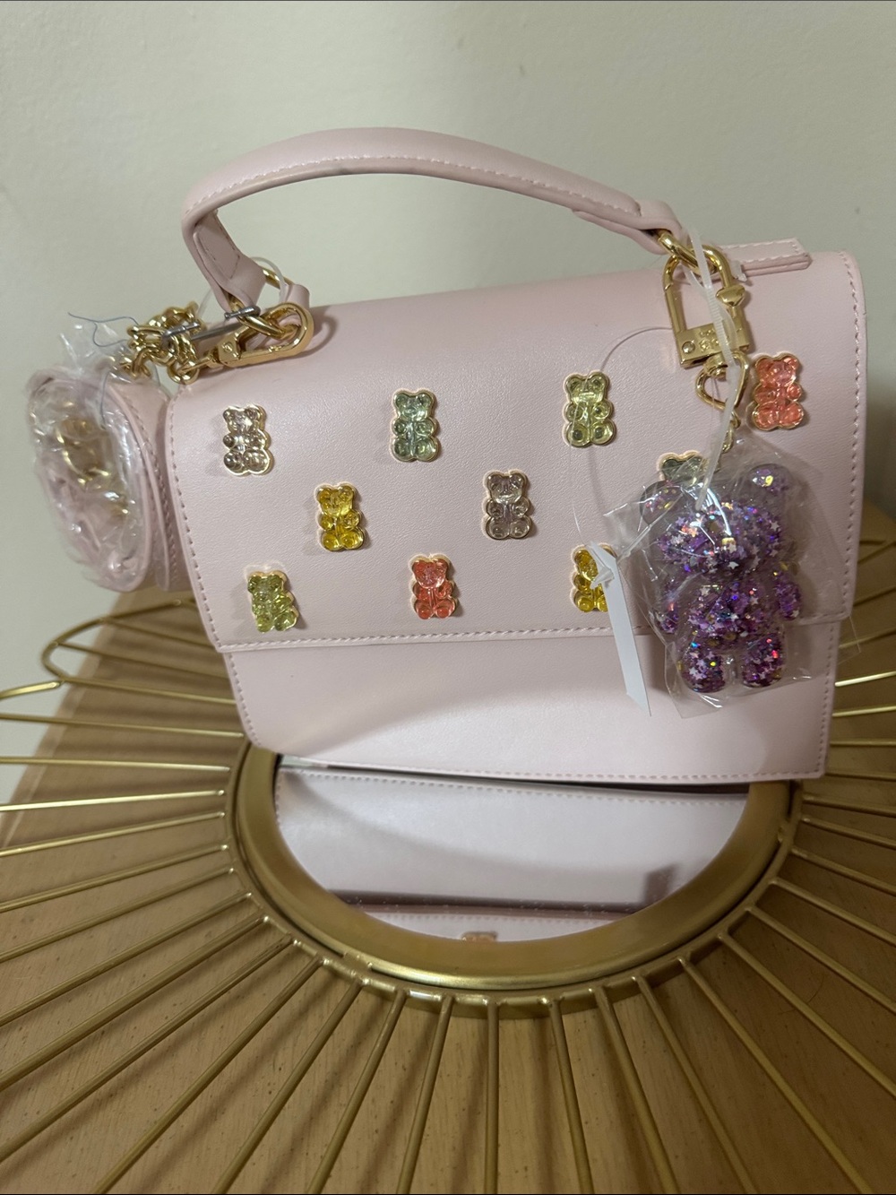 Betsey Johnson Pale Pink Top-Handle Satchel with Multicolor Gummy Charms